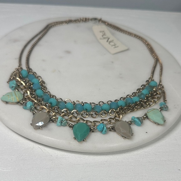 Turquoise and Gold Layered Necklace - Picture 3 of 4